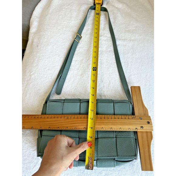 STELLA BIANCA Made In Italy Woven Pebbled Leather adjust Crossbody Handbag Blue - Picture 8 of 16